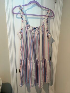 Old Navy Cream Dress with Pink & Blue Stripes